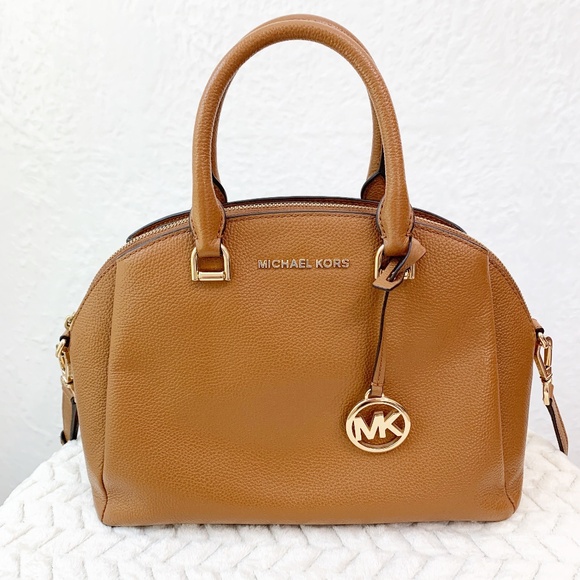 Michael Kors Maxine Medium Dome Satchel Pebbled Leather in Acorn - Picture 2 of 14